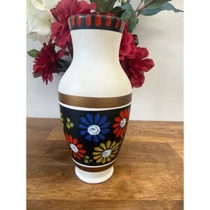 Vintage West German Floral Vase Mid Century Hand Painted Pottery Vase Germany